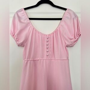 Vintage Baby Pink Gown with Ruffle Cap Sleeves and Empire Waist